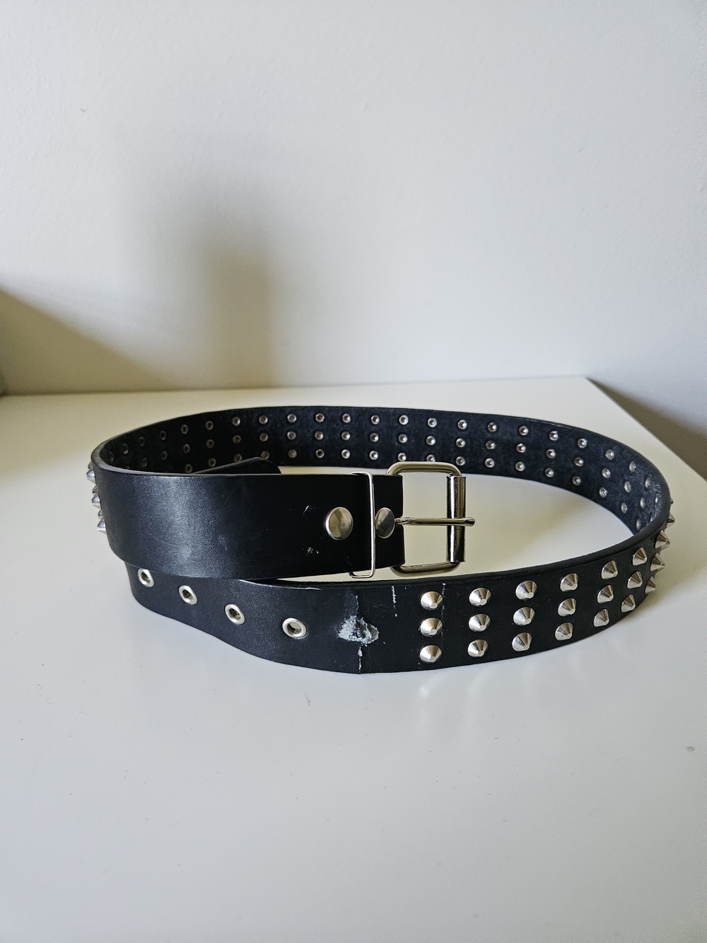 Studded Black Leather Belt with Silver Hardware